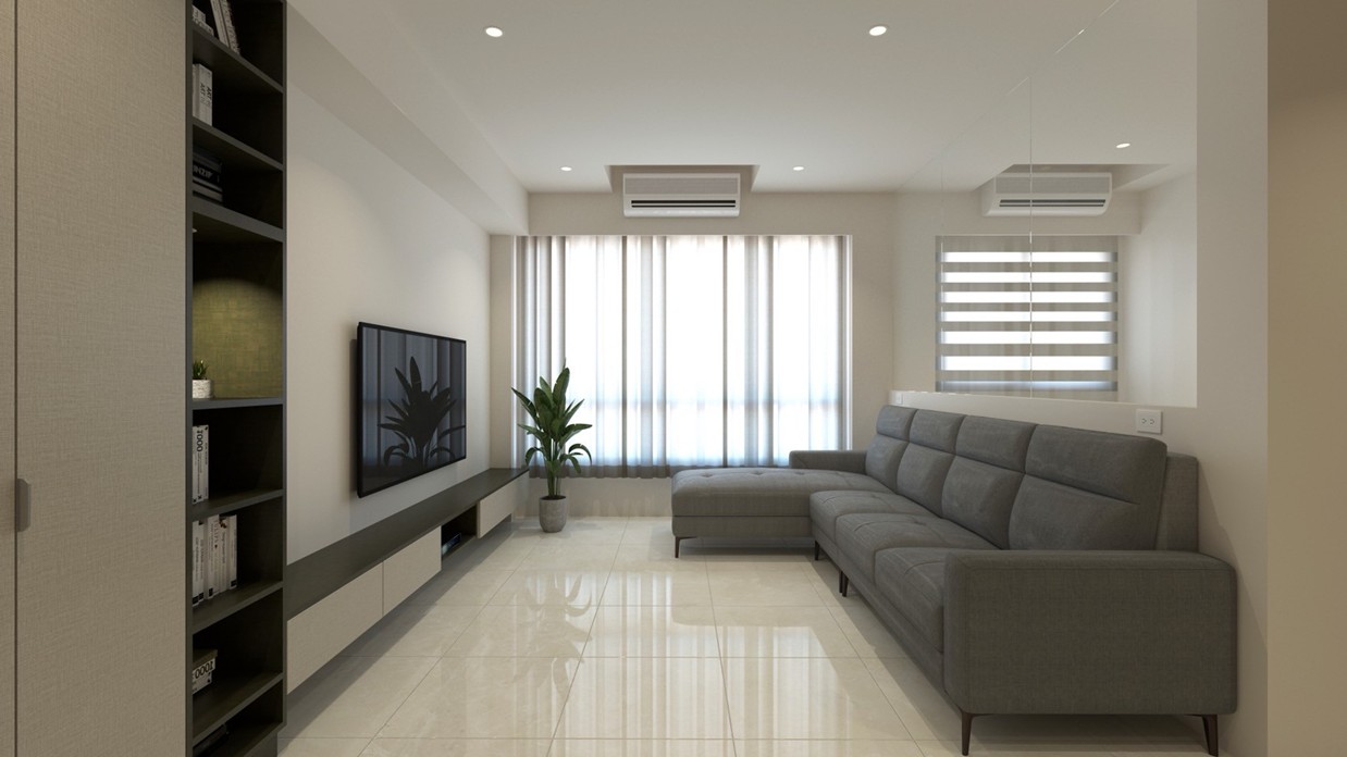 灰系客廳 收納電視牆